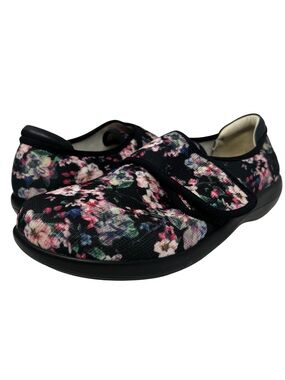 Alegria Floral Mary Jane Flats in Black with Pink Accents
